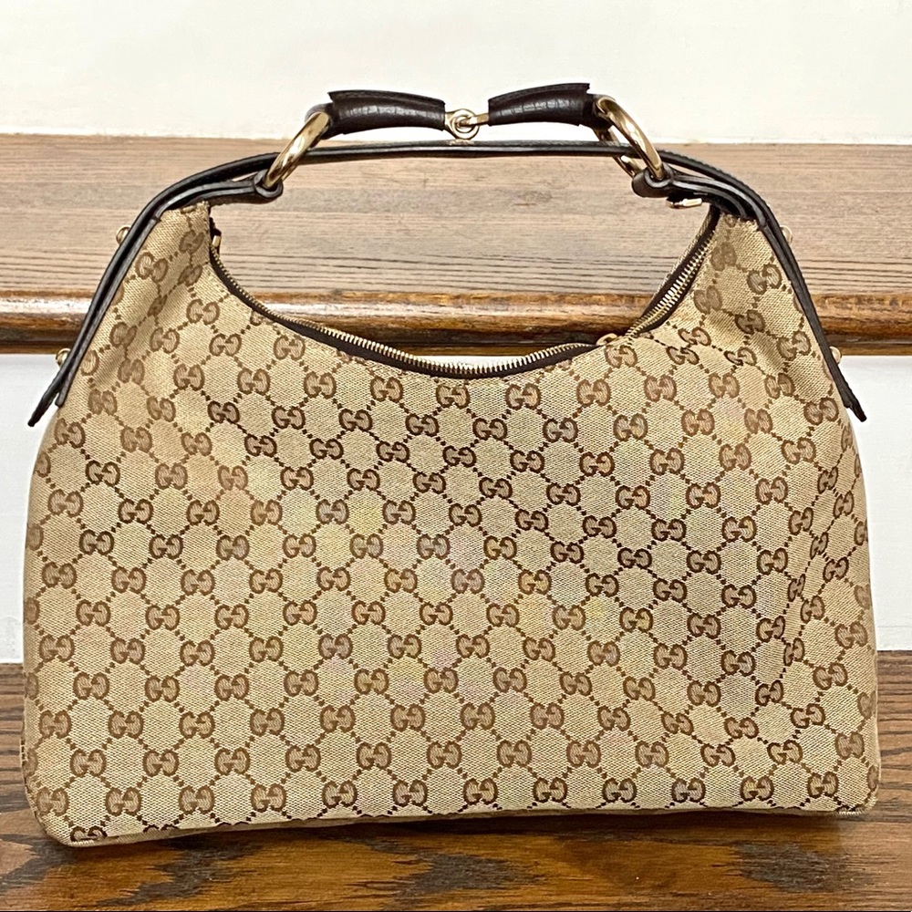 Authentic Gucci Horsebit GG Monogram Canvas Hobo